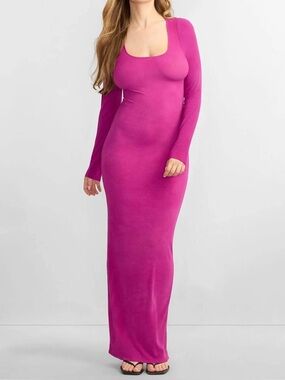 NWT Padma x Bare Necessities Ribbed Knit Tie Back Fuschia Maxi Dress Large